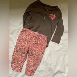 Carter’s 9 month brown onesie and floral pants set